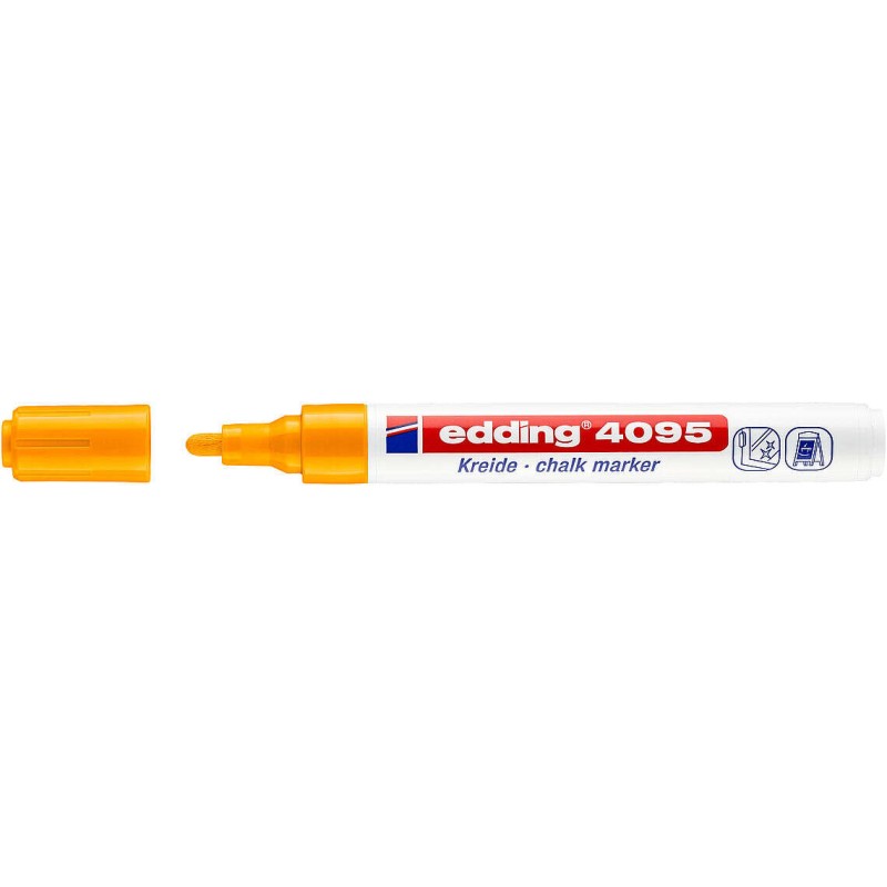 Edding 4095 Pennarello a gesso liquido - Punta rotonda - Linea tra 2 e 3 mm - Odore neutro - Colore arancione neon