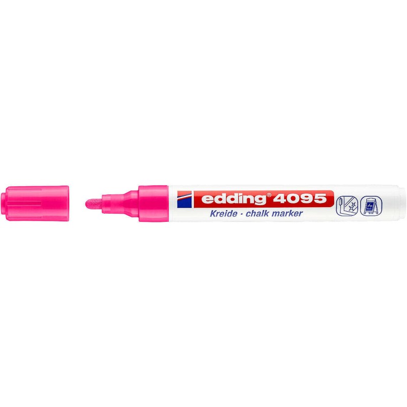 Edding 4095 Pennarello a gesso liquido - Punta rotonda - Tratto tra 2 e 3 mm - Odore neutro - Colore rosa neon