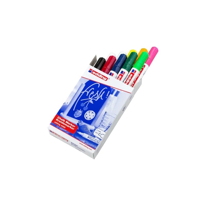 Edding 4095 Confezione da 10 pennarelli a gesso liquido - Punta rotonda - Tratto 2-3 mm - Odore neutro - Colori assortiti