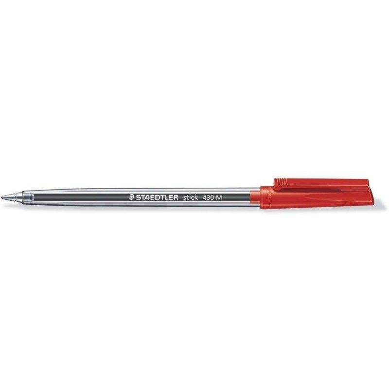 Penna a sfera Staedtler Stick 430 con cappuccio - Punta da 0.35 mm - Inchiostro permanente - Colore rosso