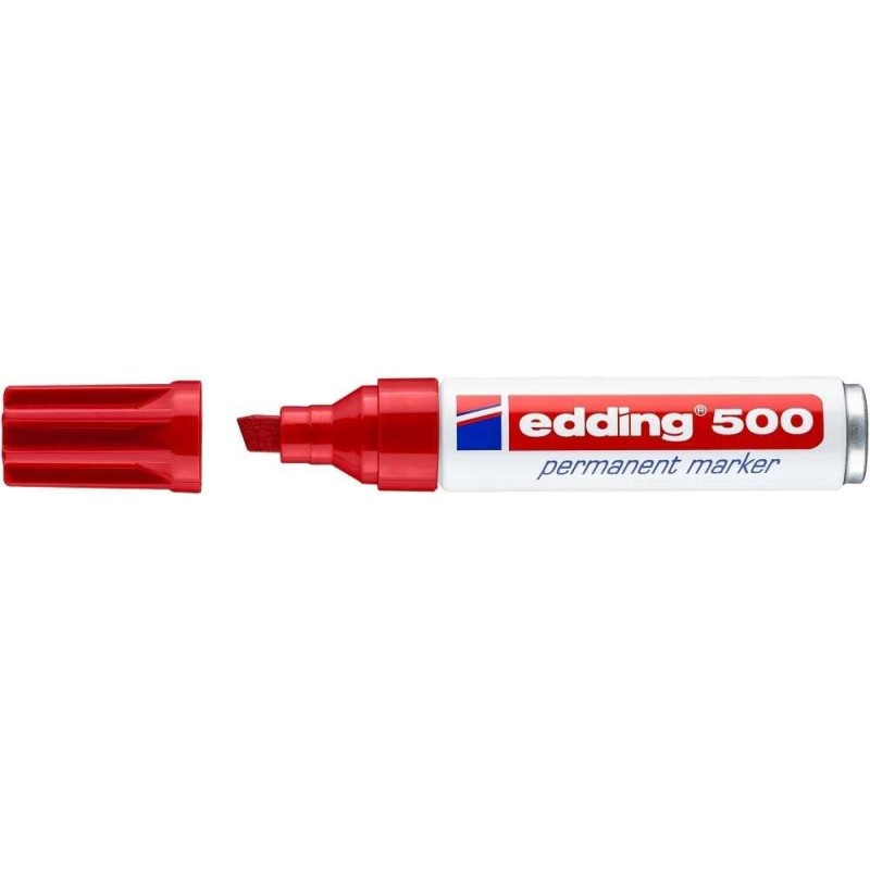 Pennarello indelebile Edding 500 - Punta a scalpello - Linea tra 2 e 7 mm. - Ricaricabile - Asciugatura istantanea - Colore ross
