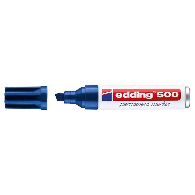 Pennarello indelebile Edding 500 - Punta a scalpello - Linea tra 2 e 7 mm. - Ricaricabile - Asciugatura istantanea - Colore blu