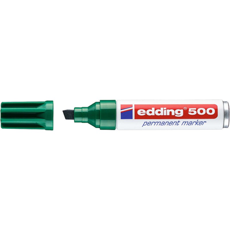 Pennarello indelebile Edding 500 - Punta a scalpello - Linea tra 2 e 7 mm. - Ricaricabile - Asciugatura istantanea - Colore verd