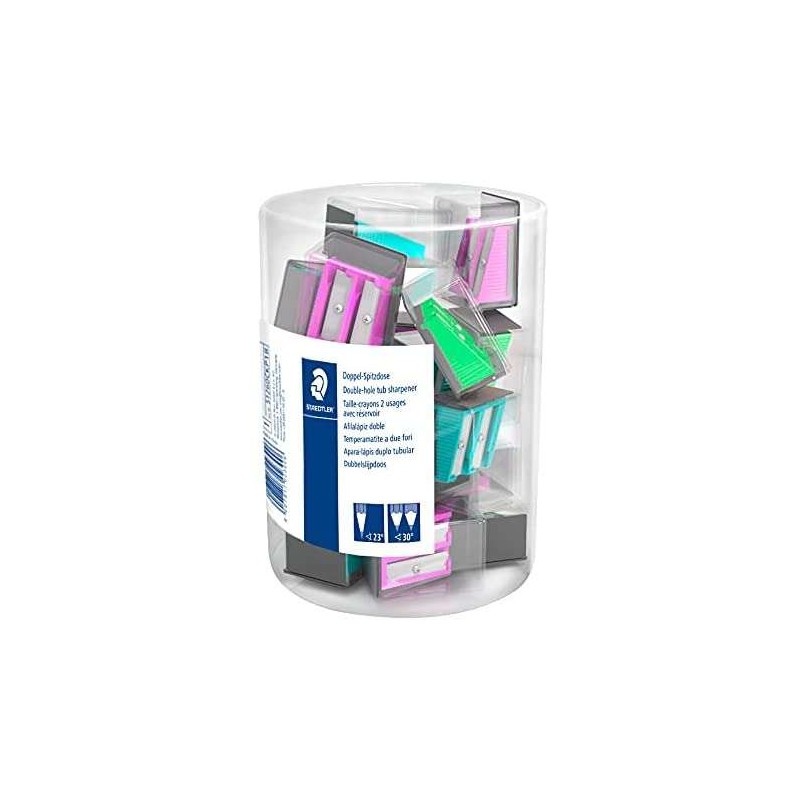 Espositore Staedtler con 18 Temperamatite in Plastica - 2 Fori - Angolo di Affilatura 23° e 30° - Colori Assortiti