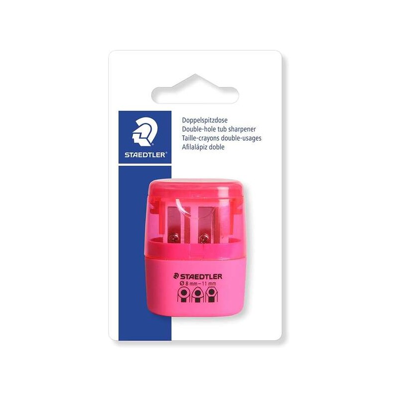 Temperamatite Doppio Uso Staedtler con Deposito - 2 Fori - Da 8.2 mm a 10.2 mm - Colore Rosa Neon