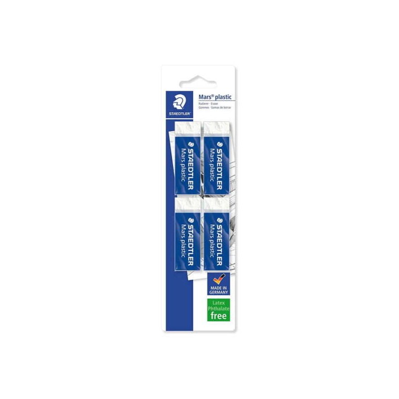 Staedtler Mars Plastic 526 50 Confezione da 4 gomme da cancellare - Plastica - Alta precisione - Colore bianco