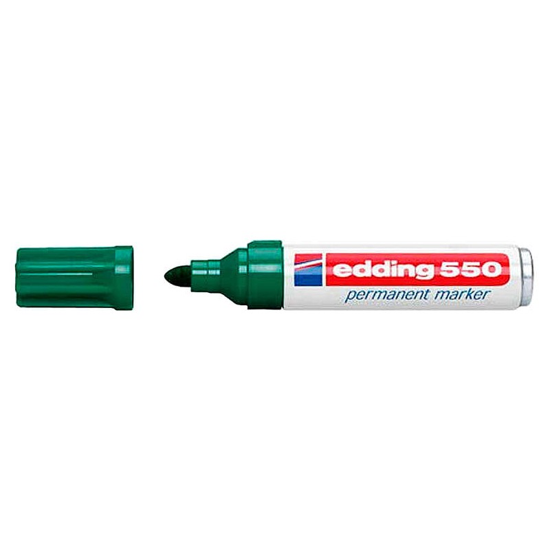Pennarello Indelebile Edding 550 - Punta Tonda - Tratto tra 3 e 4 mm. - Ricaricabile - Asciugatura rapida - Colore verde