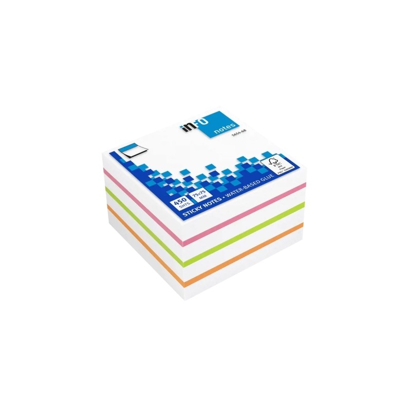 Global Notes inFO Cubo da 450 foglietti adesivi 75 x 75 mm - Certificato FSC? - Colori verde. arancione. rosa e bianco