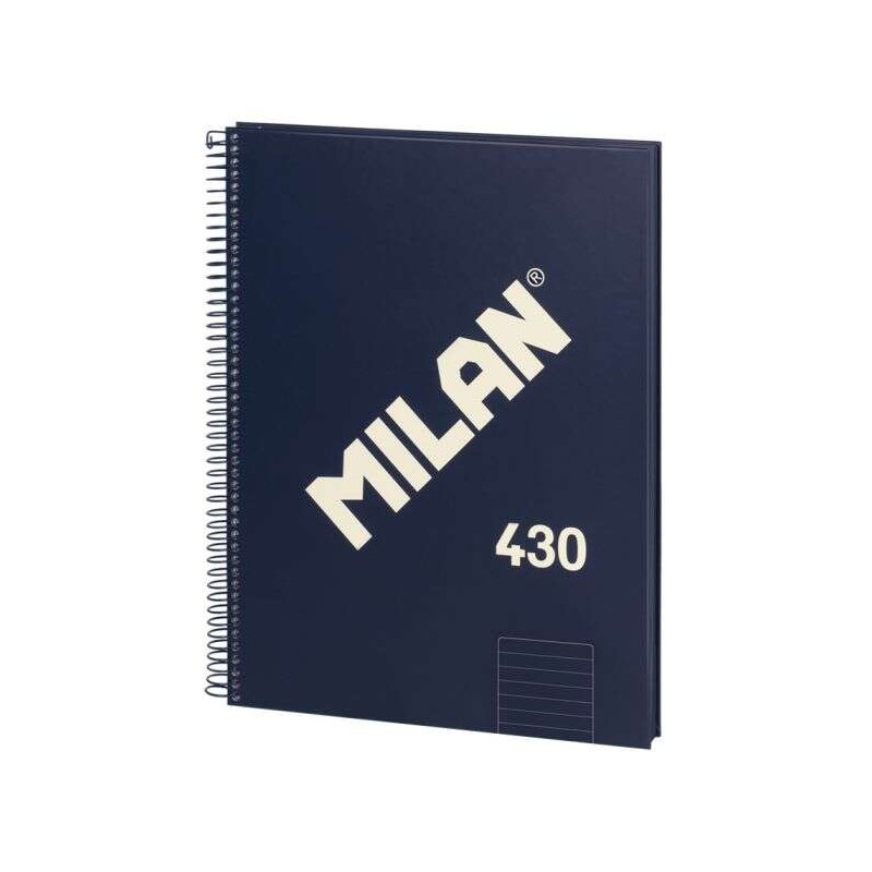 Quaderno Spirale Serie Milano 1918 Formato A4 Righe 7mm - 80 Fogli da 95 gr/mq - Microforato. 4 Fori - Colore Blu Scuro