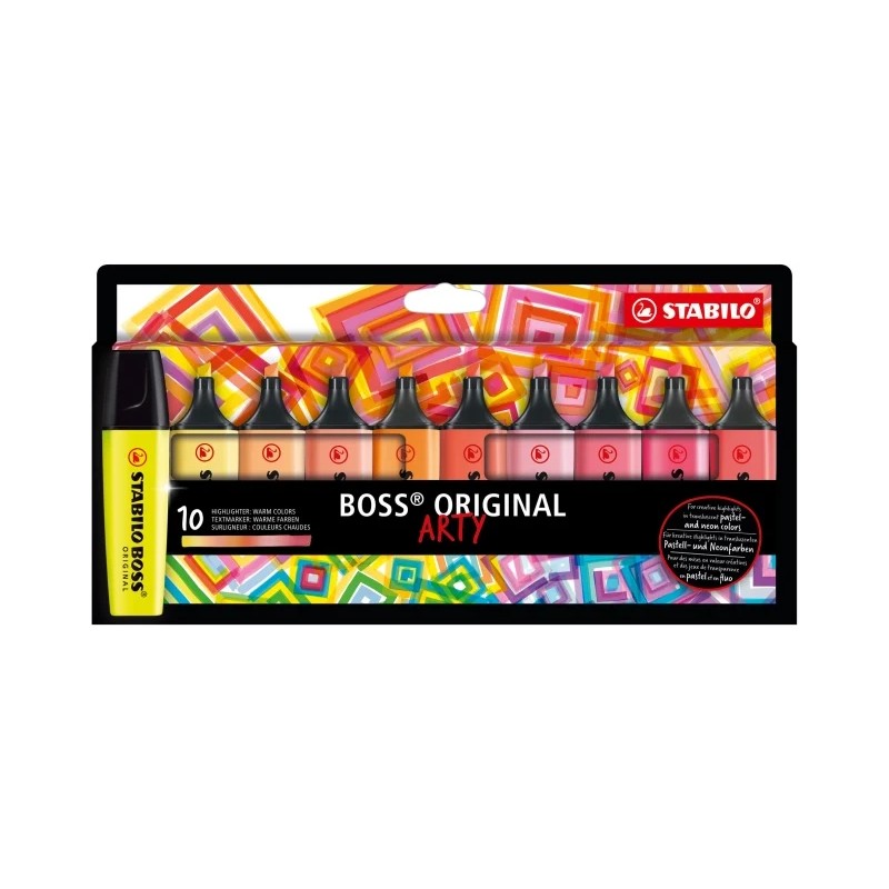 Stabilo Boss Original Arty Confezione da 10 pennarelli fluorescenti in colori caldi - Tratto tra 2 e 5 mm - Inchiostro a base ac