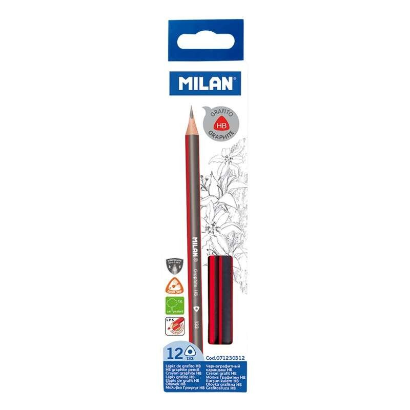 Confezione da 12 matite di grafite triangolari Milan - Mina HB da 2.2 mm - Resistenti alla rottura - Per scrivere e disegnare