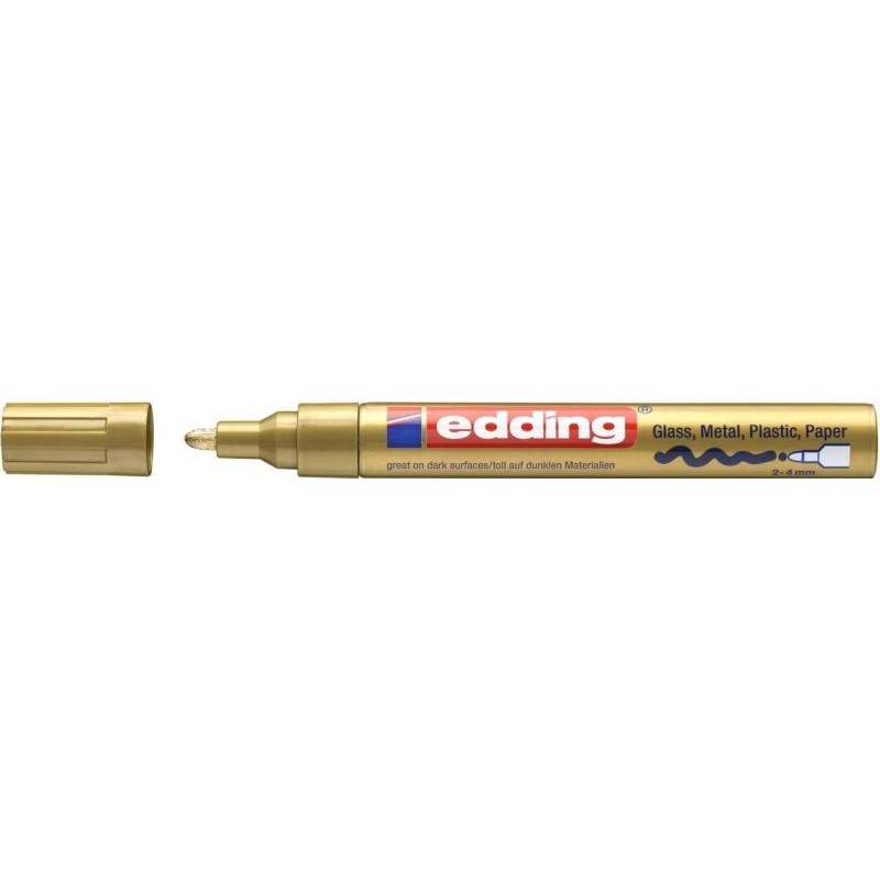 Pennarello Indelebile Edding 750 - Punta Tonda - Linea tra 2 e 4 mm. - Inchiostro opaco - Asciugatura rapida - Colore oro