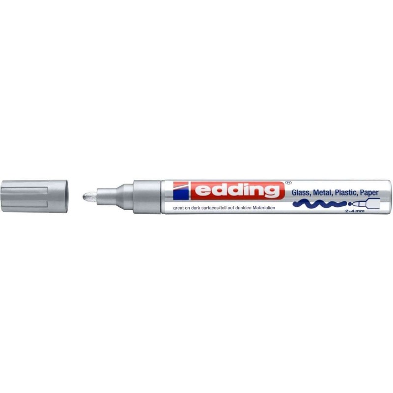 Pennarello Indelebile Edding 750 - Punta Tonda - Linea tra 2 e 4 mm. - Inchiostro opaco - Asciugatura rapida - Colore argento