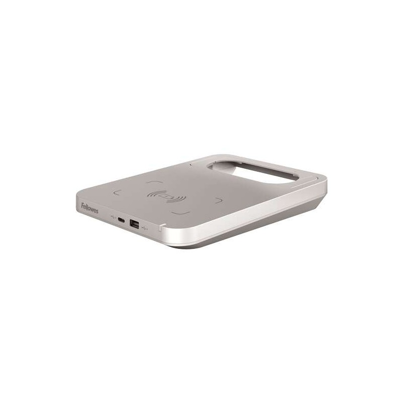 Caricabatterie Wireless Fellowes Stem - 2 Porte USB - Ricarica Rapida - Colore Argento