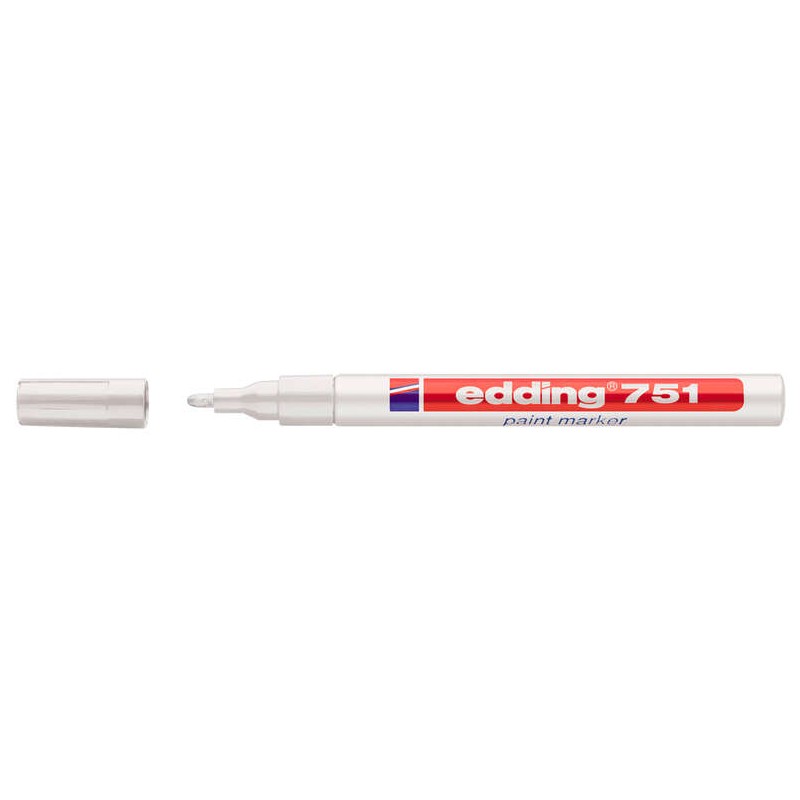 Edding 751 Pennarello Indelebile - Punta Tonda - Linea tra 1 e 2 mm. - Inchiostro opaco - Asciugatura rapida - Colore bianco