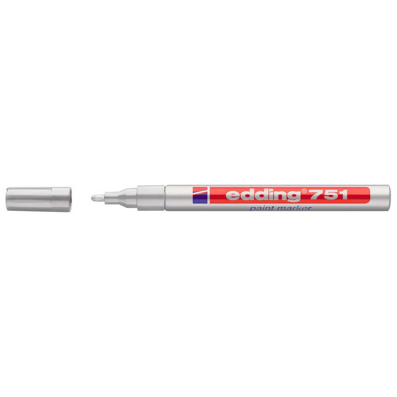 Edding 751 Pennarello Indelebile - Punta Tonda - Linea tra 1 e 2 mm. - Inchiostro opaco - Asciugatura rapida - Colore argento