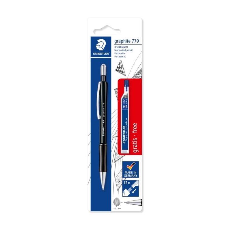 Staedtler Confezione da 1 portamine 779 da 0.7 mm + 1 tubo da 12 mine - Zona di presa ergonomica - Resistente alla rottura