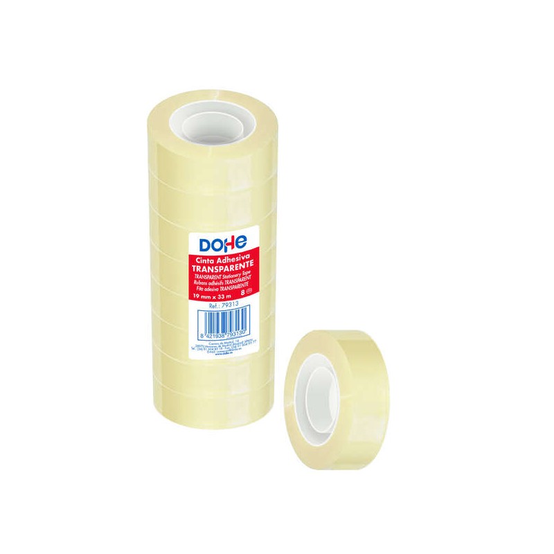 Dohe Confezione da 8 nastri adesivi in polipropilene trasparente 19 mm x 33 m