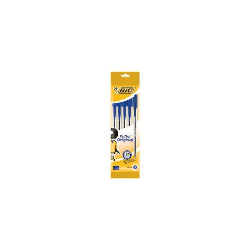 Confezione Originale da 5 Penne a Sfera Bic Cristal - Punta Tonda da 1.0 mm - Tratto 0.4 mm - Inchiostro a Base di Olio - Colore
