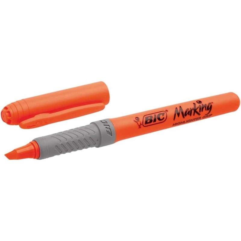 Pennarello Fluorescente Bic Highlighter Grip - Punta a scalpello - Tratto tra 1.60 e 3.30 mm - Grip testurizzato - Colore Aranci