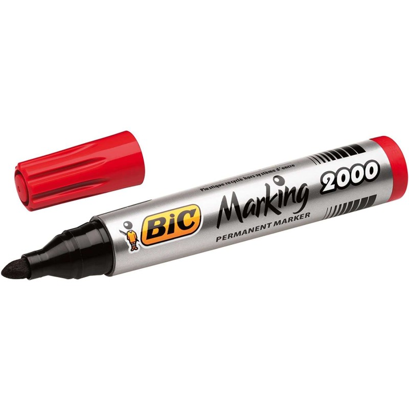 Pennarello Permanente Bic Marking 2000 Ecolutions - Inchiostro a Base Alcool - Ecologico - Asciugatura Rapida - Colore Rosso