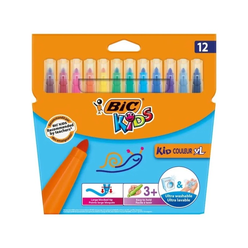 Confezione da 12 pennarelli Bic Kids Couleur XL - Punta larga - Lavabili - Colori assortiti