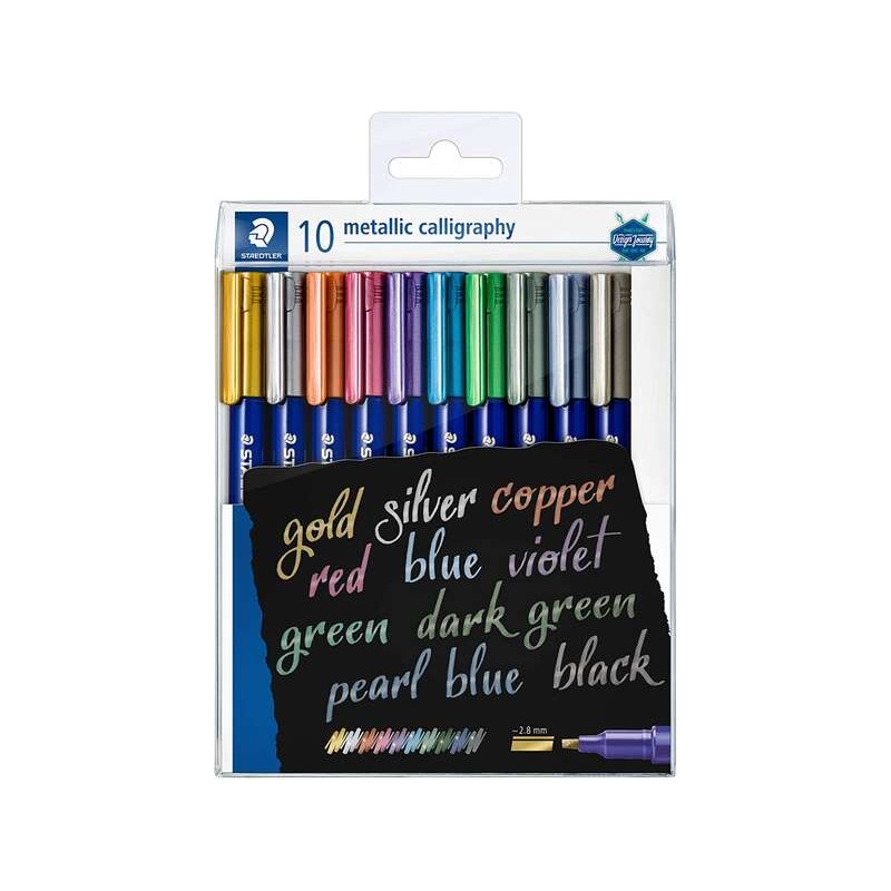 Staedtler Metallic Calligraphy Confezione da 10 pennarelli per calligrafia - Tratto da 2.8 mm - Colori assortiti