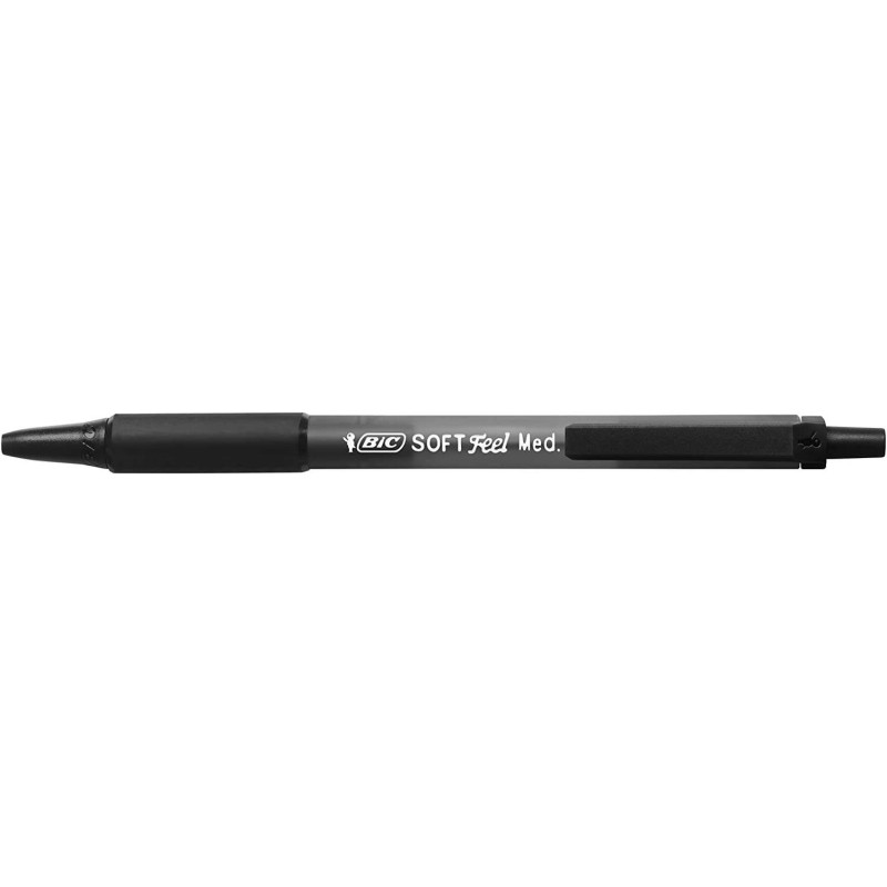 Penna a sfera retrattile Bic Soft Feel - Punta media da 1 mm - Corpo traslucido con impugnatura - Colore nero