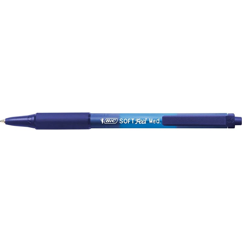 Penna a sfera retrattile Bic Soft Feel - Punta media da 1 mm - Corpo traslucido con impugnatura - Colore blu