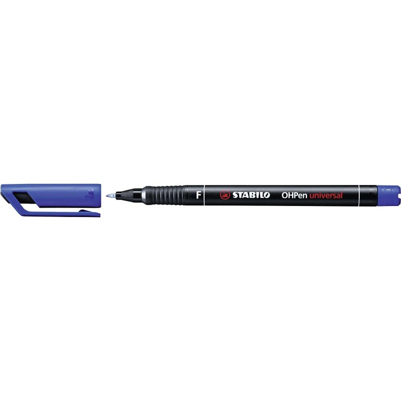 Pennarello permanente Stabilo OHPen - Punta fine - Linea da 0.7 mm - Impugnatura antiscivolo - Cappuccio ventilato - Colore blu