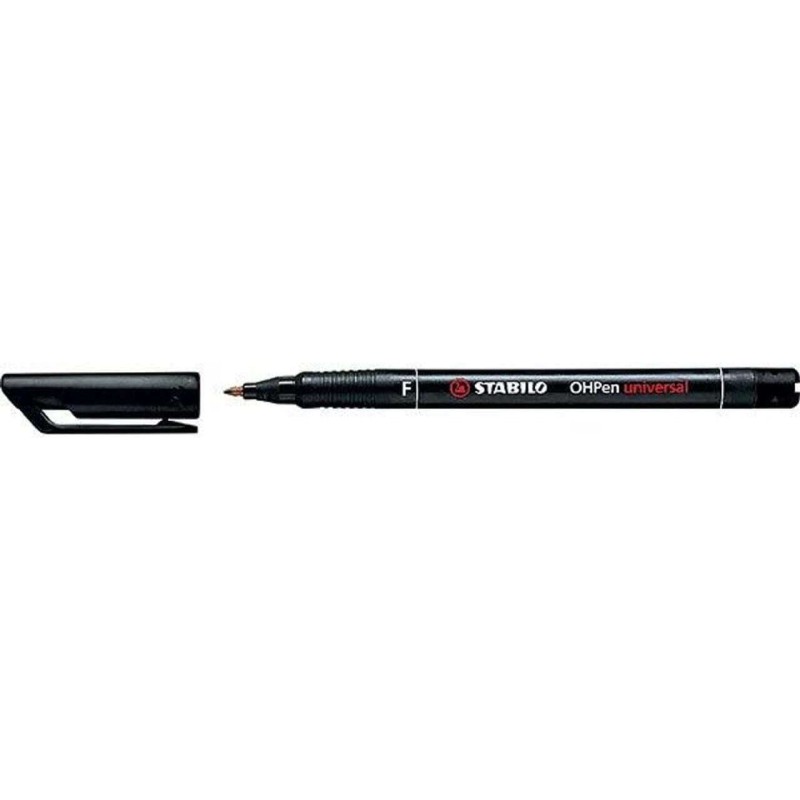 Pennarello permanente Stabilo OHPen - Punta fine - Linea da 0.7 mm - Impugnatura antiscivolo - Cappuccio ventilato - Colore nero