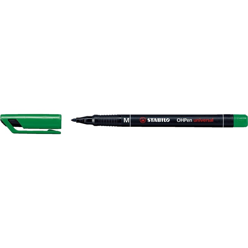 Pennarello permanente Stabilo OHPen - Punta media - Tratto da 1 mm - Impugnatura antiscivolo - Cappuccio ventilato - Colore verd