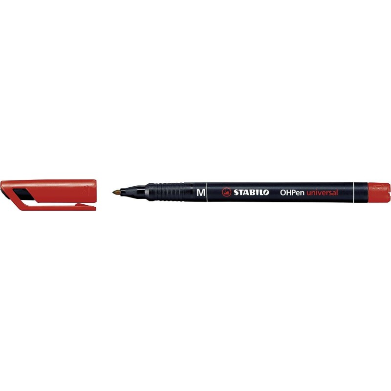Pennarello permanente Stabilo OHPen - Punta media - Tratto da 1 mm - Impugnatura antiscivolo - Cappuccio ventilato - Colore ross