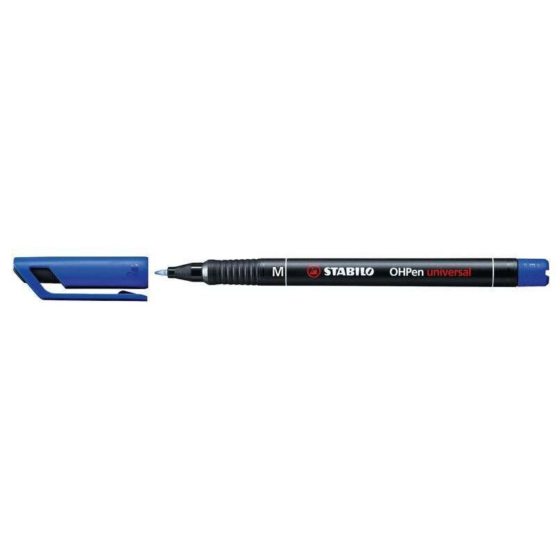 Pennarello permanente Stabilo OHPen - Punta media - Tratto da 1 mm - Impugnatura antiscivolo - Cappuccio ventilato - Colore blu