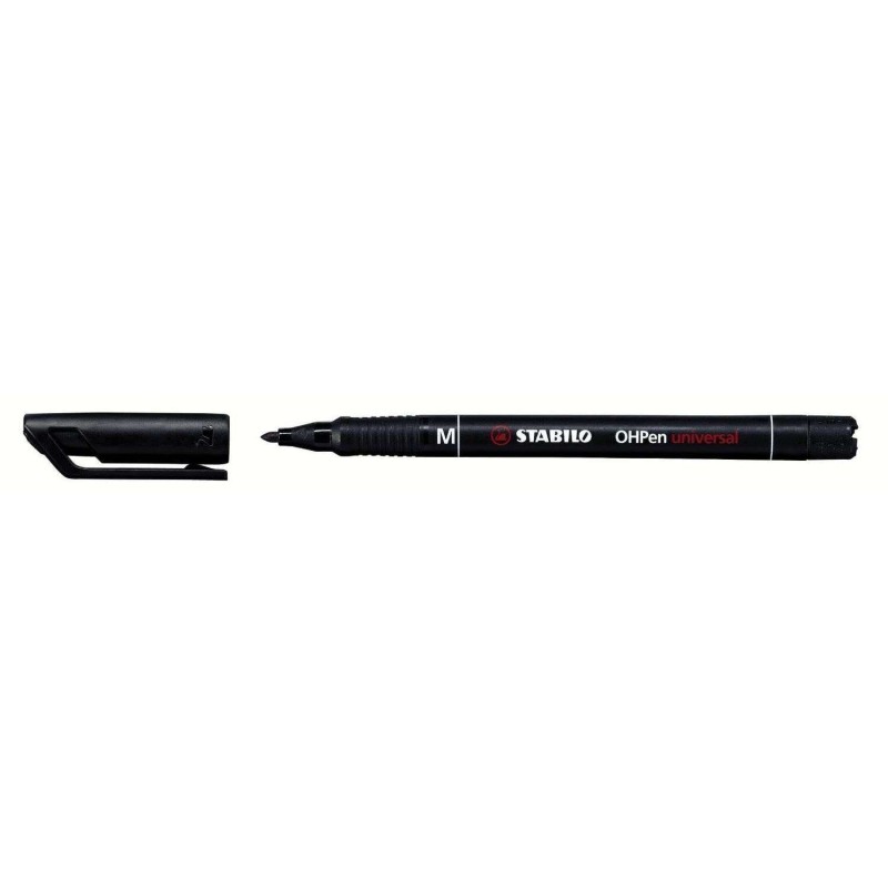 Pennarello permanente Stabilo OHPen - Punta media - Tratto da 1 mm - Impugnatura antiscivolo - Cappuccio ventilato - Colore nero