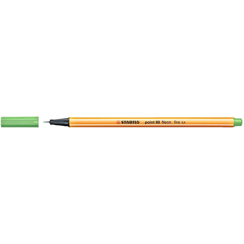 Pennarello Stabilo Point 88 con punta a fibra fine - Tratto da 0.4 mm - Inchiostro a base acqua - Colore verde neon