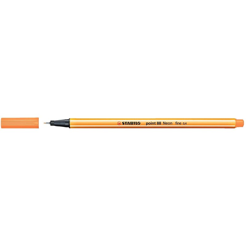 Pennarello Stabilo Point 88 con punta a fibra fine - Tratto da 0.4 mm - Inchiostro a base acqua - Colore arancione neon