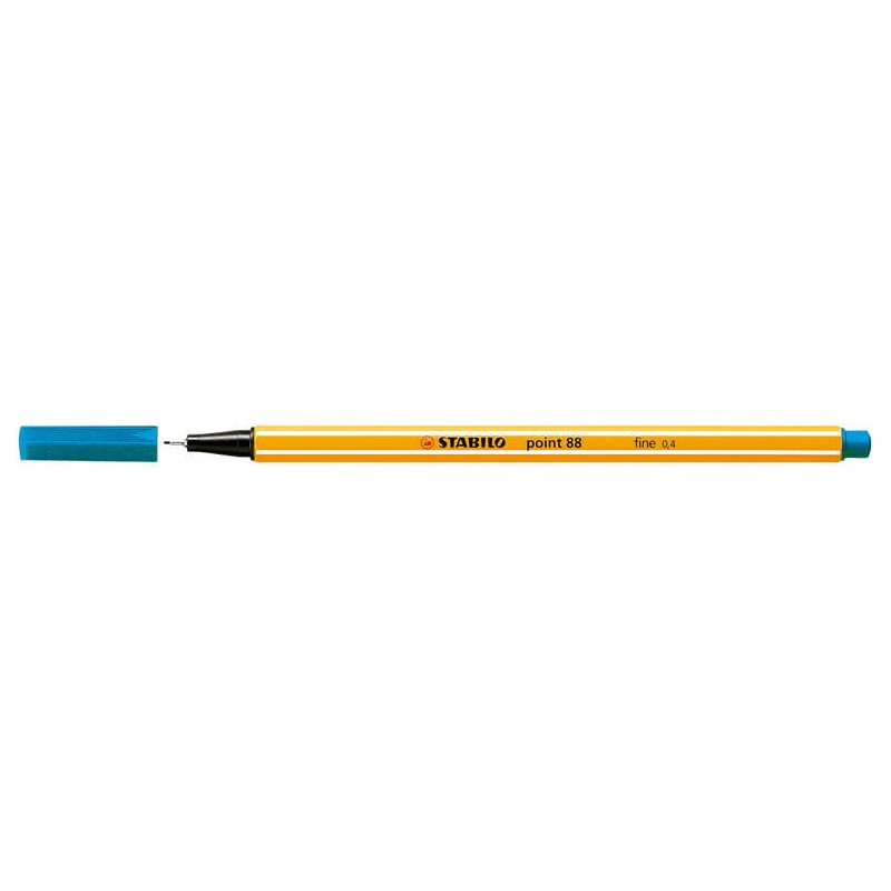 Pennarello Stabilo Point 88 a fibra fine - Tratto 0.4 mm - Inchiostro a base acqua - Colore blu turchese