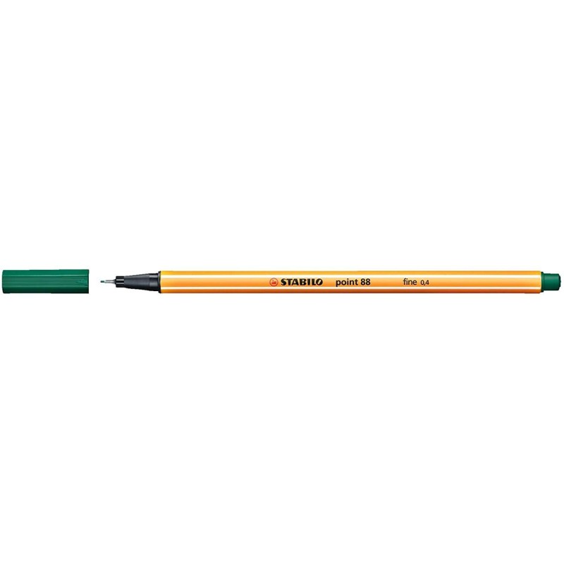 Pennarello Stabilo Point 88 con punta a fibra fine - Tratto da 0.4 mm - Inchiostro a base acqua - Colore verde pino