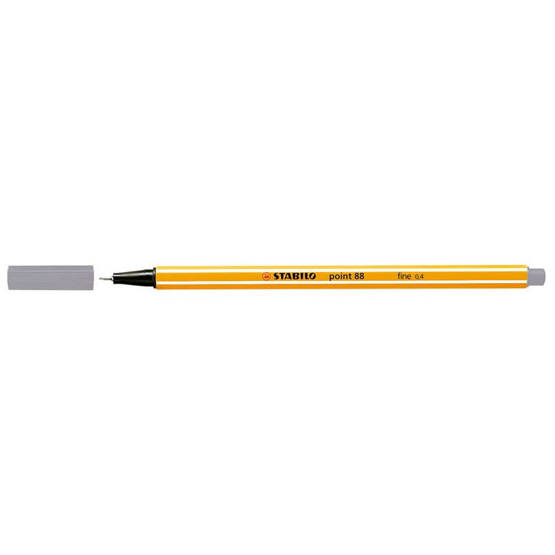 Pennarello Stabilo Point 88 con punta a fibra fine - Tratto da 0.4 mm - Inchiostro a base acqua - Colore grigio scuro