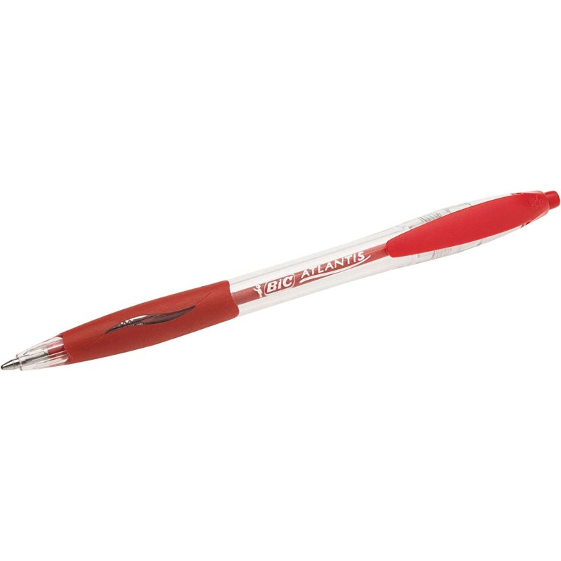 Penna a sfera retrattile Bic Atlantis Classic - Punta da 1 mm - Corpo trasparente con impugnatura - Colore rosso