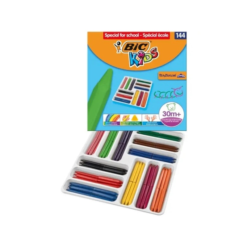 Bic Kids Plastidecor Triangle Scatola da 144 Matite a Cera - Facili da Temperare - Non Sbavano