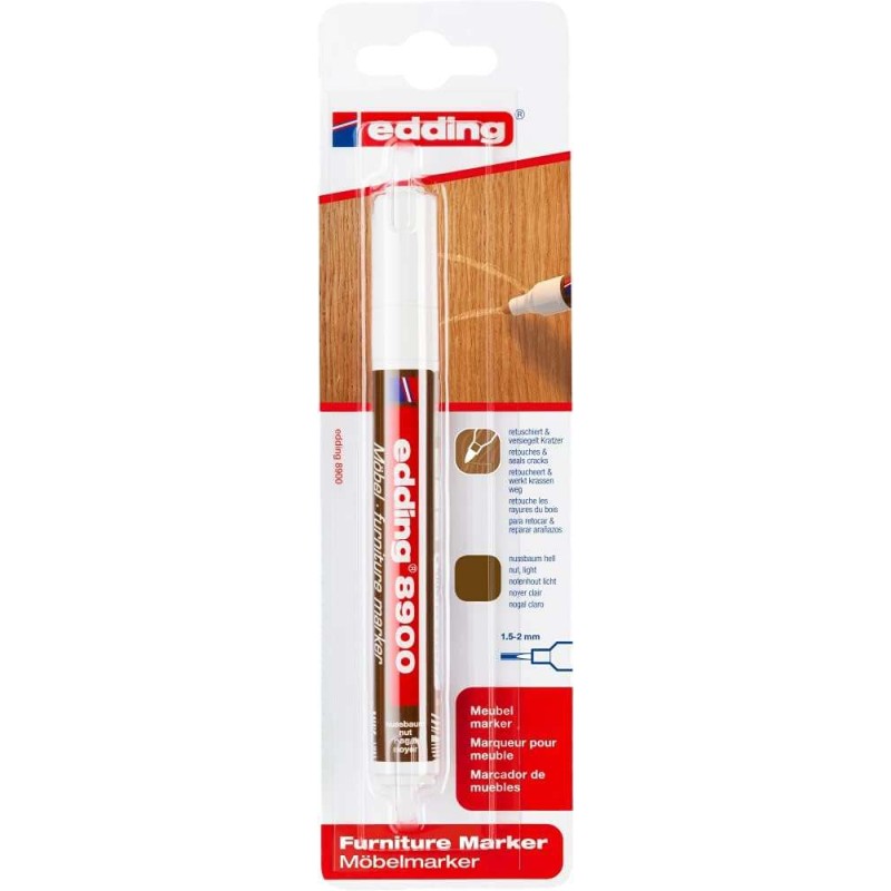 Edding 8900 Pennarello permanente per mobili - Punta rotonda 1.5-2 mm - Resistente alla luce - Asciugatura rapida - Colore noce
