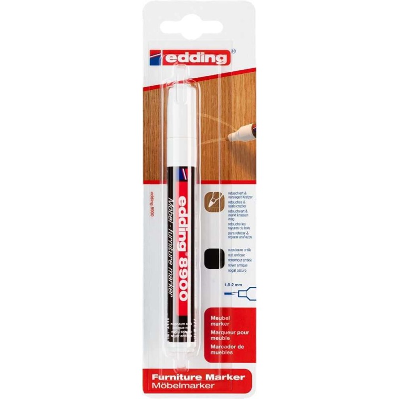 Edding 8900 Pennarello permanente per mobili - Punta rotonda 1.5-2 mm - Resistente alla luce - Asciugatura rapida - Colore noce