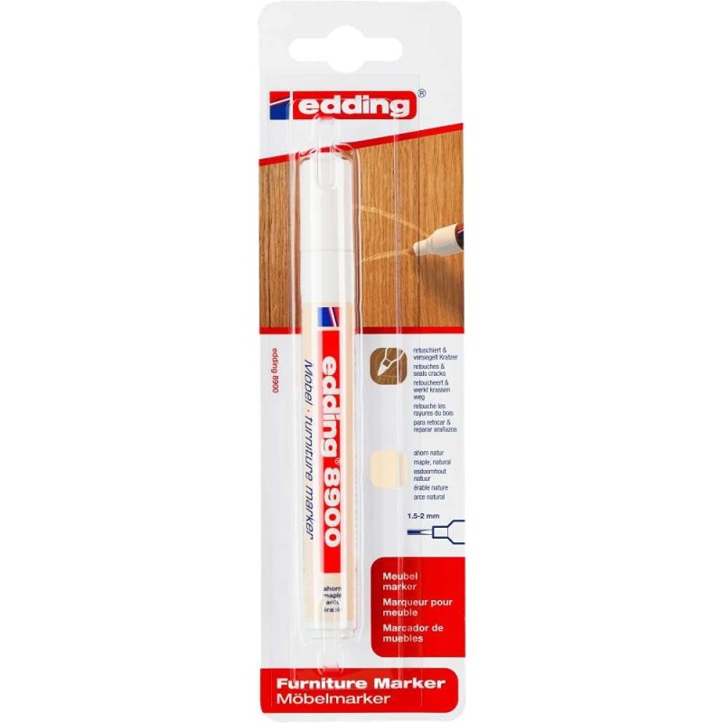 Edding 8900 Pennarello permanente per mobili - Punta rotonda 1.5-2 mm - Resistente alla luce - Asciugatura rapida - Colore acero