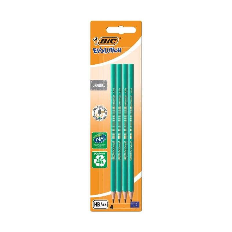 Bic Evolution Confezione da 4 Matite in Grafite Esagonali - Mina HB ultraresistente - Senza Legno - Non si scheggia