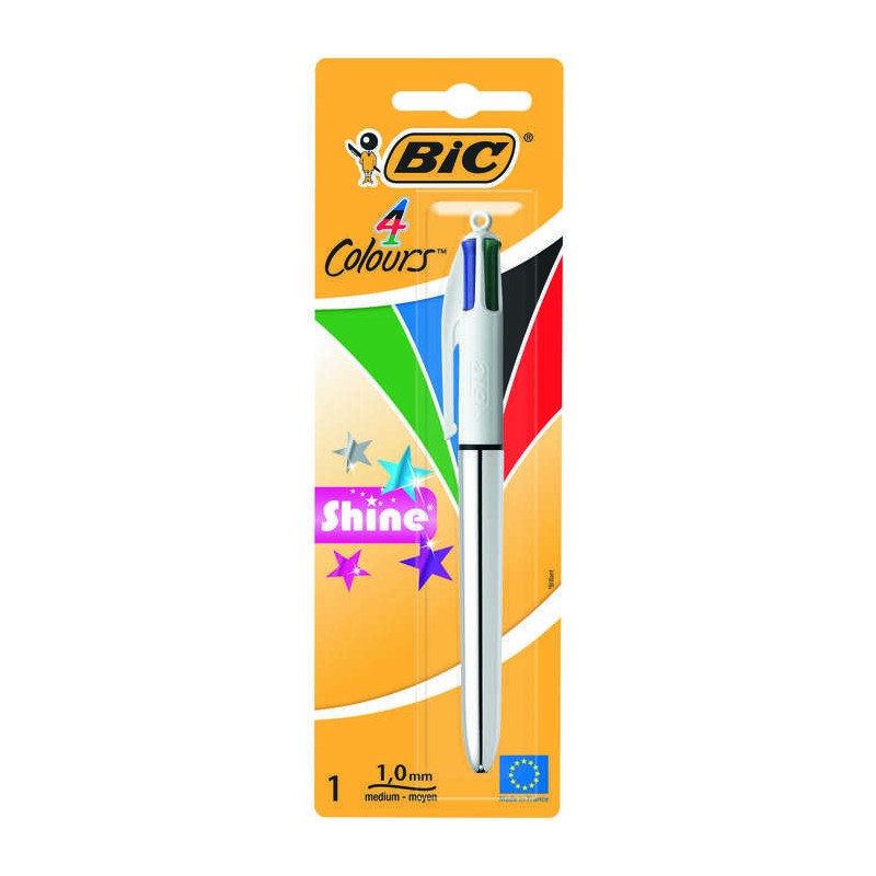 Penna a sfera retrattile Bic 4 Colors Shine - Punta media da 1.0 mm - Inchiostro a base di olio - 4 colori di inchiostro