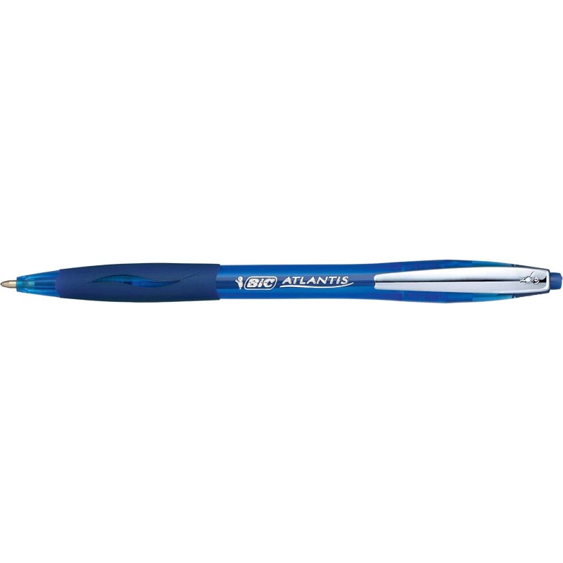 Penna a sfera morbida Bic Atlantis a scomparsa con clip in metallo - Punta da 1 mm - Corpo trasparente con impugnatura - Colore