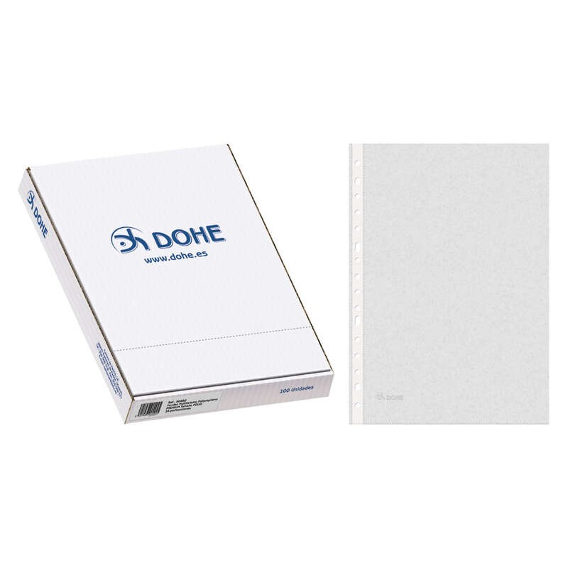 Dohe Scatola da 100 Buste Folio Premium Multiforate da 80 Micron - 16 Perforazioni - Polipropilene Ruvido - Trasparente