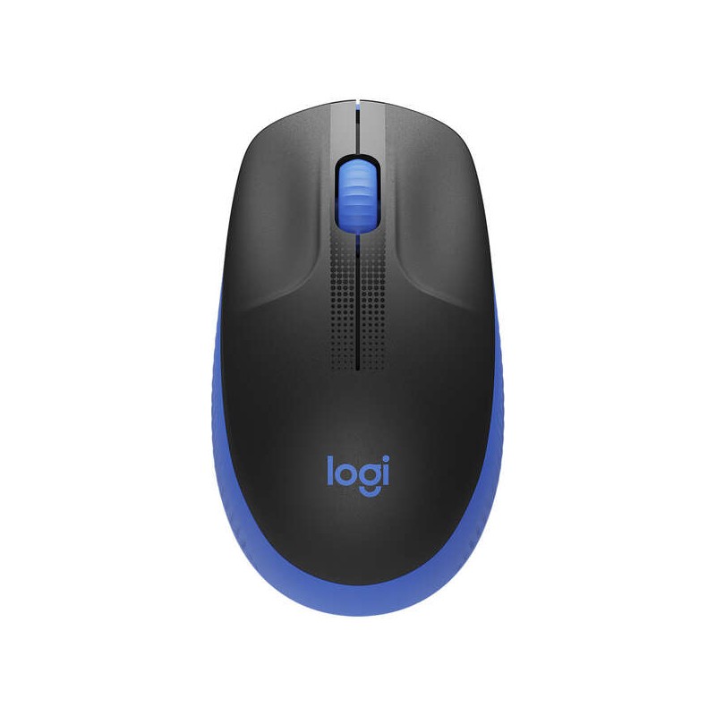 Mouse USB wireless full size Logitech M190 1.000 dpi - 3 pulsanti - Dimensioni grandi - Uso ambidestro - Colore nero/blu